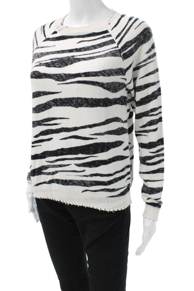 Minnie Rose Womens Pullover Sweater Beige Animal Print Long Sleeve Size S