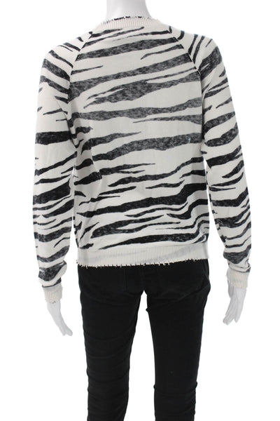 Minnie Rose Womens Pullover Sweater Beige Animal Print Long Sleeve Size S
