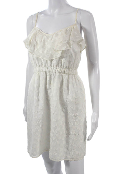 Shoshanna Women Sundress Mini White V-Neck Sleeveless Silk Polka Dot Size 0