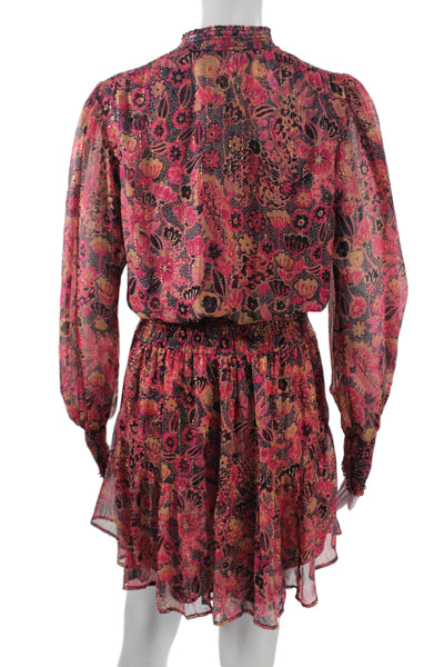 ALC Women Blouson Mini Floral Silk V-Neck Long Sleeve Dress Size 2