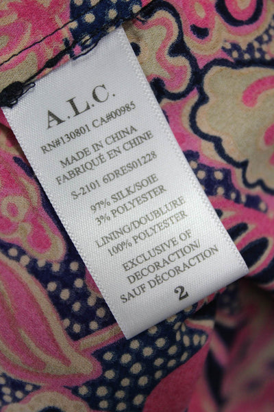 ALC Women Blouson Mini Floral Silk V-Neck Long Sleeve Dress Size 2