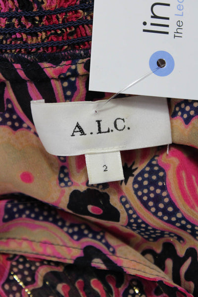 ALC Women Blouson Mini Floral Silk V-Neck Long Sleeve Dress Size 2