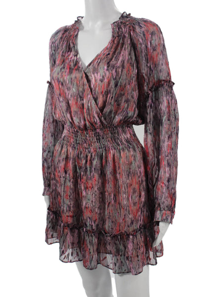 Parker Womens Blouson Wrap Dress Pink V-Neck Long Sleeve Size XS