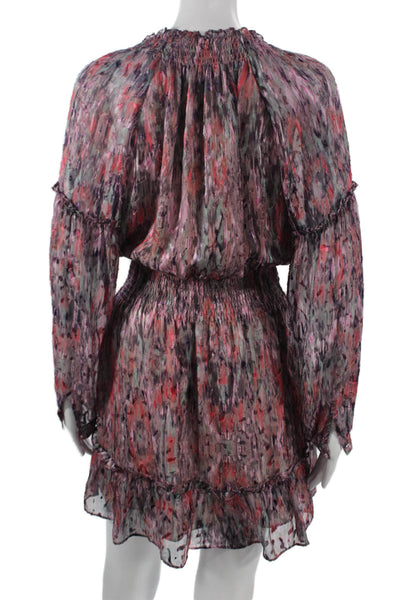 Parker Womens Blouson Wrap Dress Pink V-Neck Long Sleeve Size XS