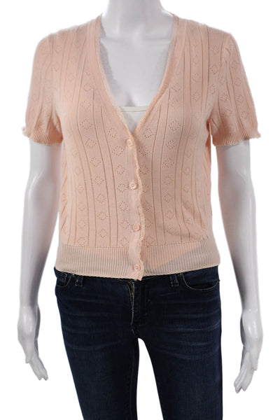 J Crew Womens Cardigan Pink Cotton V Neck Button Short Sleeve Size S
