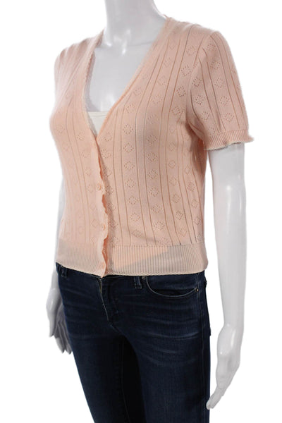 J Crew Womens Cardigan Pink Cotton V Neck Button Short Sleeve Size S