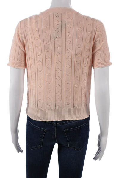 J Crew Womens Cardigan Pink Cotton V Neck Button Short Sleeve Size S