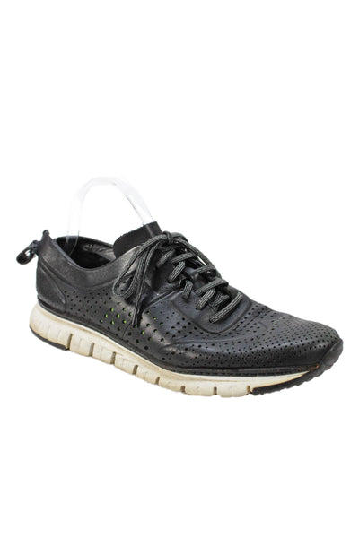 Zero Grand Cole Haan Mens Perforated Leather Sneakers Black Size 10.5 Medium