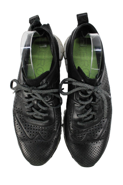 Zero Grand Cole Haan Mens Perforated Leather Sneakers Black Size 10.5 Medium