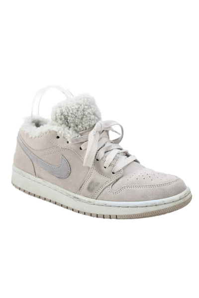 Nike Womens Jordan 1 Low Sherpa Fleece Sneakers Grey Size 8