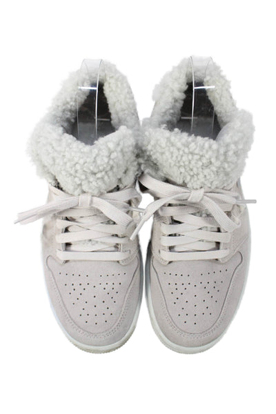 Nike Womens Jordan 1 Low Sherpa Fleece Sneakers Grey Size 8