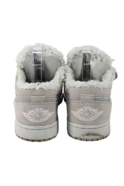 Nike Womens Jordan 1 Low Sherpa Fleece Sneakers Grey Size 8