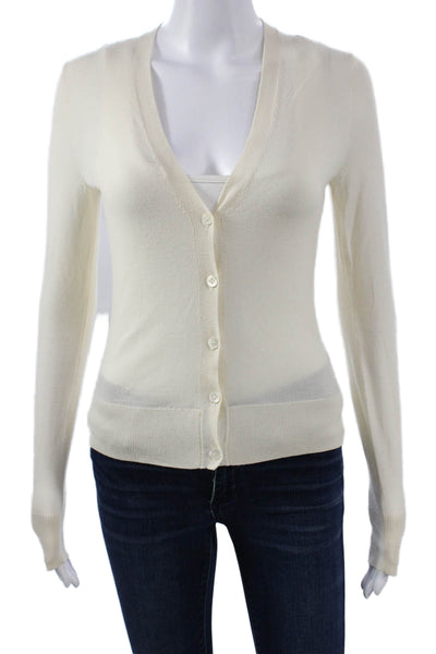 Theory Womens 100% Wool V-Neck Button Cardigan White Long Sleeve Size PP