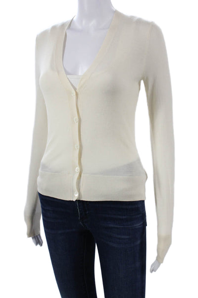 Theory Womens 100% Wool V-Neck Button Cardigan White Long Sleeve Size PP