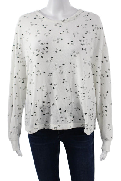 Z Supply Womens Pullover Sweater White Long Sleeve Crew Neck Heart Size S