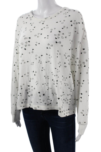 Z Supply Womens Pullover Sweater White Long Sleeve Crew Neck Heart Size S
