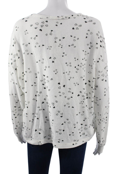 Z Supply Womens Pullover Sweater White Long Sleeve Crew Neck Heart Size S