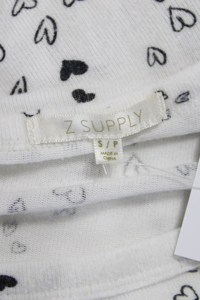 Z Supply Womens Pullover Sweater White Long Sleeve Crew Neck Heart Size S