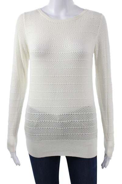 Theory Women White Pullover Sweater Round Neck Long Sleeve Size S
