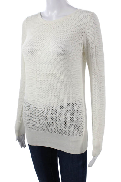 Theory Women White Pullover Sweater Round Neck Long Sleeve Size S