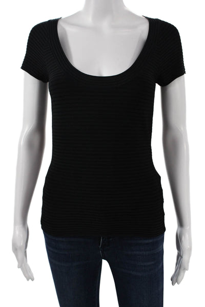 T Alexander Wang Women Black Striped T-Shirt Short Sleeve Round Neck Size M