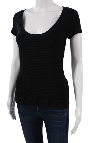 T Alexander Wang Women Black Striped T-Shirt Short Sleeve Round Neck Size M