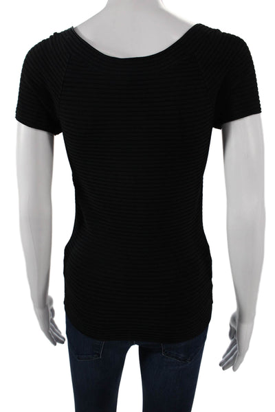 T Alexander Wang Women Black Striped T-Shirt Short Sleeve Round Neck Size M