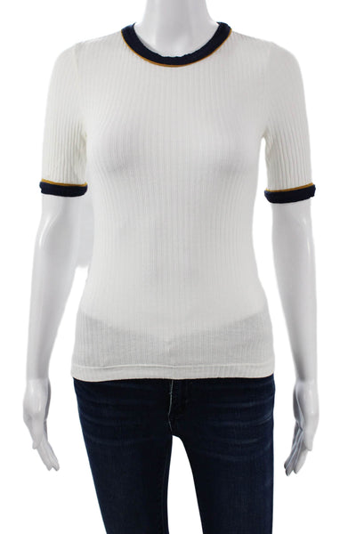 A.L.C. Womens Ringer T-Shirt White Crew Neck Short Sleeve Viscose Size XS
