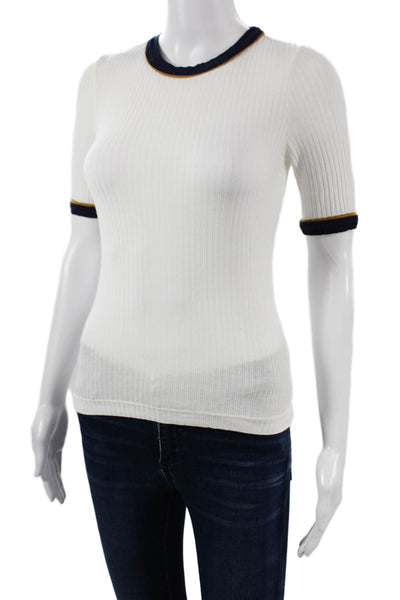 A.L.C. Womens Ringer T-Shirt White Crew Neck Short Sleeve Viscose Size XS