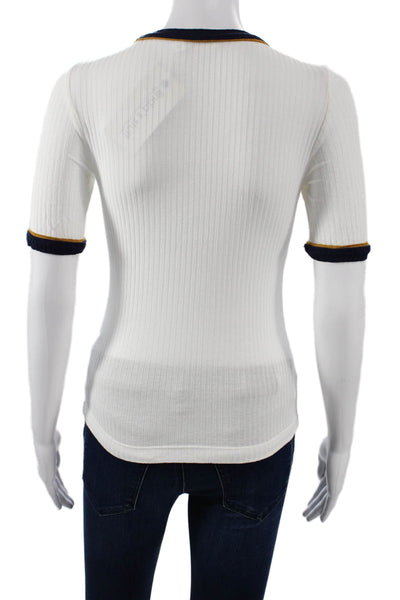 A.L.C. Womens Ringer T-Shirt White Crew Neck Short Sleeve Viscose Size XS