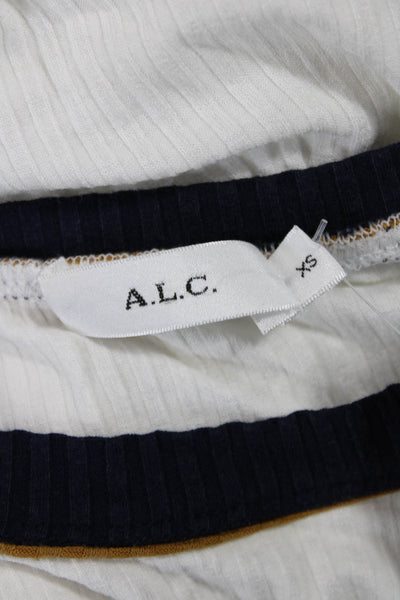 A.L.C. Womens Ringer T-Shirt White Crew Neck Short Sleeve Viscose Size XS
