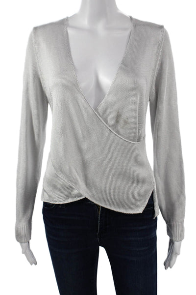 Michelle Mason Women Blouse Gray V-Neck Long Sleeve Rayon Blend Size S