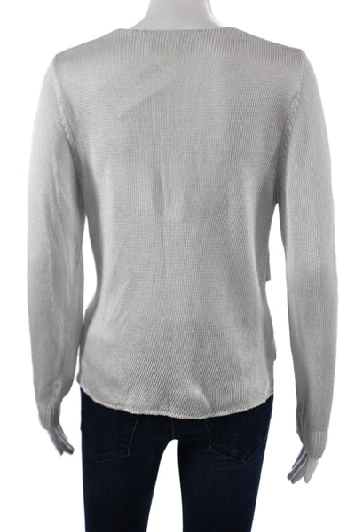 Michelle Mason Women Blouse Gray V-Neck Long Sleeve Rayon Blend Size S