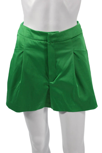 Zara Women Chino Shorts Green Solid Size S