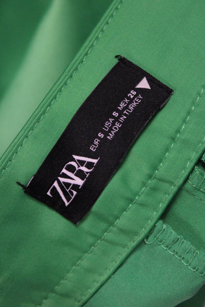 Zara Women Chino Shorts Green Solid Size S