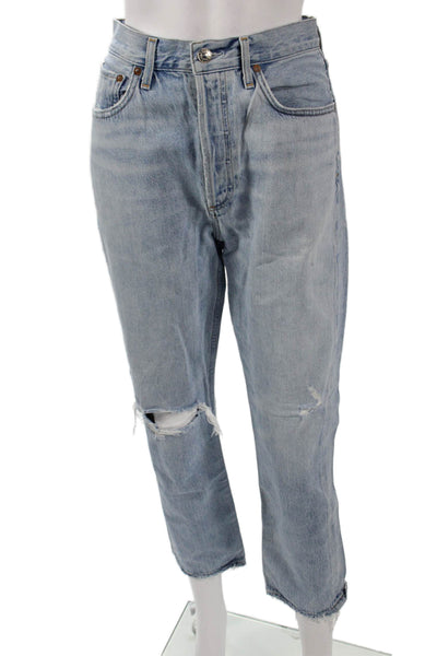 Agolde Women Cropped Straight High Rise Light Blue 100% Cotton Jeans Size 28