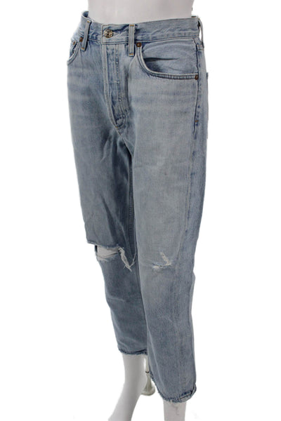 Agolde Women Cropped Straight High Rise Light Blue 100% Cotton Jeans Size 28