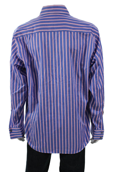 Ermenegildo Zegna Mens Button-Down Striped Dress Shirt Long Sleeve Blue Size L