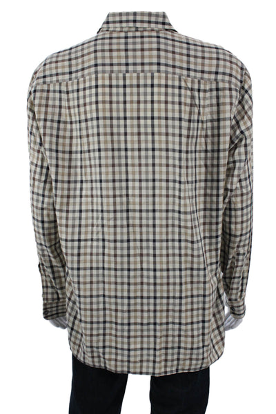 Ermenegildo Zegna Mens Point Collar Button-Up Check Long Sleeve Shirt Size L