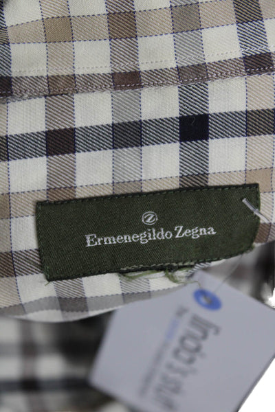 Ermenegildo Zegna Mens Point Collar Button-Up Check Long Sleeve Shirt Size L