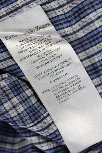 Ermenegildo Zegna Mens Button-Down Plaid Cotton Long Sleeve Shirt Size XL
