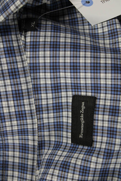 Ermenegildo Zegna Mens Button-Down Plaid Cotton Long Sleeve Shirt Size XL