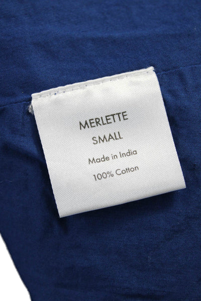 Merlette Women Maxi Sundress Dark Blue V Neck Cotton Mid Calf Tie Waist Size S