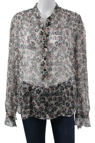 Rag & Bone Womens Silk Floral Long Sleeve Button Up Blouse White Size L