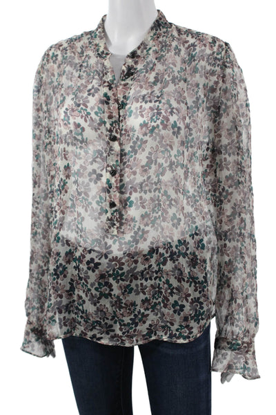 Rag & Bone Womens Silk Floral Long Sleeve Button Up Blouse White Size L