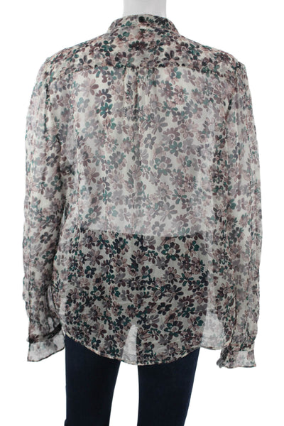 Rag & Bone Womens Silk Floral Long Sleeve Button Up Blouse White Size L