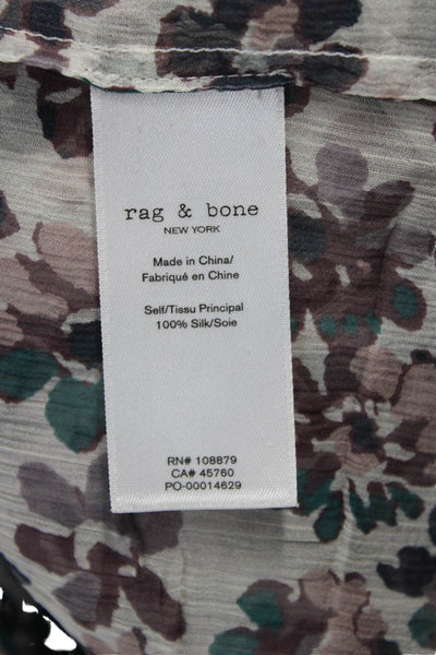 Rag & Bone Womens Silk Floral Long Sleeve Button Up Blouse White Size L