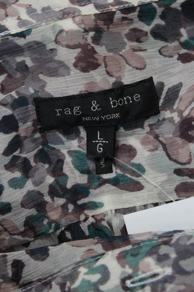 Rag & Bone Womens Silk Floral Long Sleeve Button Up Blouse White Size L