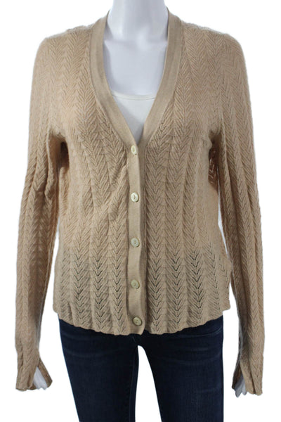 Paige Women Beige Herringbone V-Neck Cardigan Long Sleeve Size M