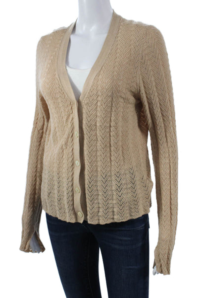 Paige Women Beige Herringbone V-Neck Cardigan Long Sleeve Size M